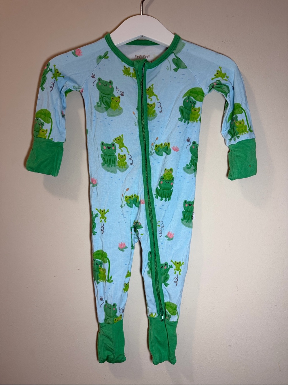 Little Sleepies Light Blue Frog-Print Footed One-Piece Bamboo Pajama